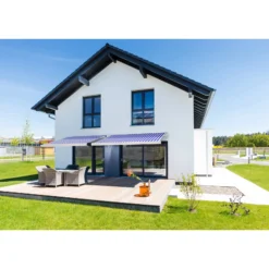 Home Deluxe LED-Vollkassettenmarkise Elos V2 Inkl. Sensor, Marineblau-weiß - 350 X 250 Cm