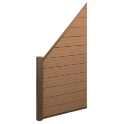 WPC-Sichtschutz Savoie, Windschutz Zaun, Alu-Pfosten ~ Erweiterungselement Schräg Links, 0,95m Teak