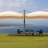 Gastronomie-Alu-Luxus-Doppel-Ampelschirm T44, Pergola-Markise-Effekt, 6,2x3m Polyester 50kg ~ Creme-beige