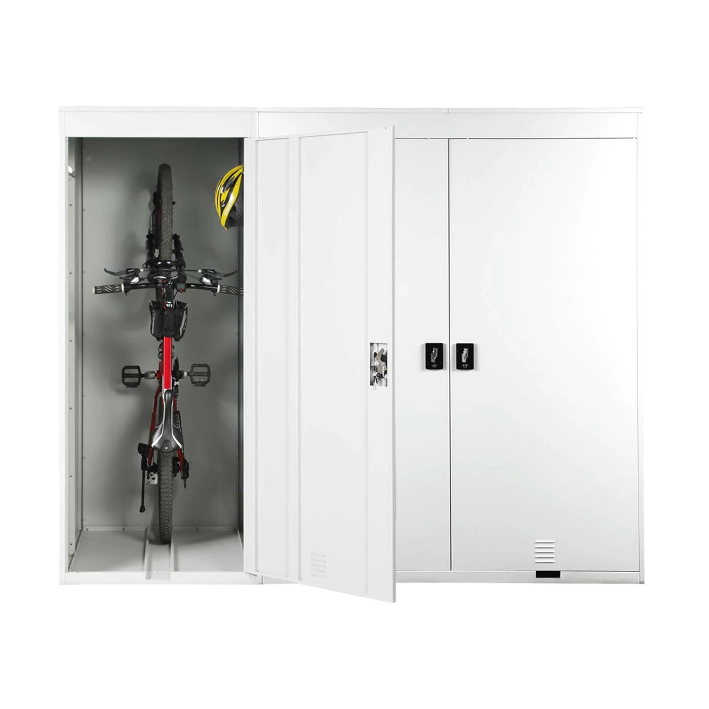 3er-Fahrradgarage MCW-H66, Fahrradbox Gerätehaus Fahrradunterstand, Abschließbar Metall ~ Hellgrau 4 3er-Fahrradgarage MCW-H66, Fahrradbox Gerätehaus Fahrradunterstand, Abschließbar Metall ~ Hellgrau – Bild 4