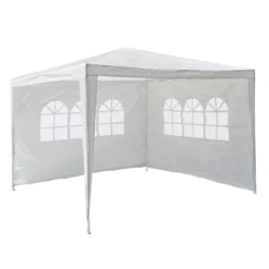 VCM Pavillon 3x3 M In Weiß PE Plane 2 Seitenteile Partyzelt Gartenzelt Sonnenschutz