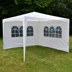 Alternative view of VCM Pavillon 3x3 M In Weiß PE Plane 2 Seitenteile Partyzelt Gartenzelt Sonnenschutz