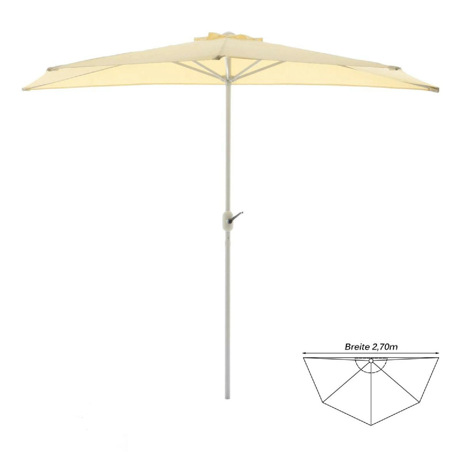 VCM Balkon-Sonnenschirm Beige Halbrund Gartenschirm Sonnenschutz 2,7m Mit Kurbel 5 VCM Balkon-Sonnenschirm Beige Halbrund Gartenschirm Sonnenschutz 2,7m Mit Kurbel – Bild 5