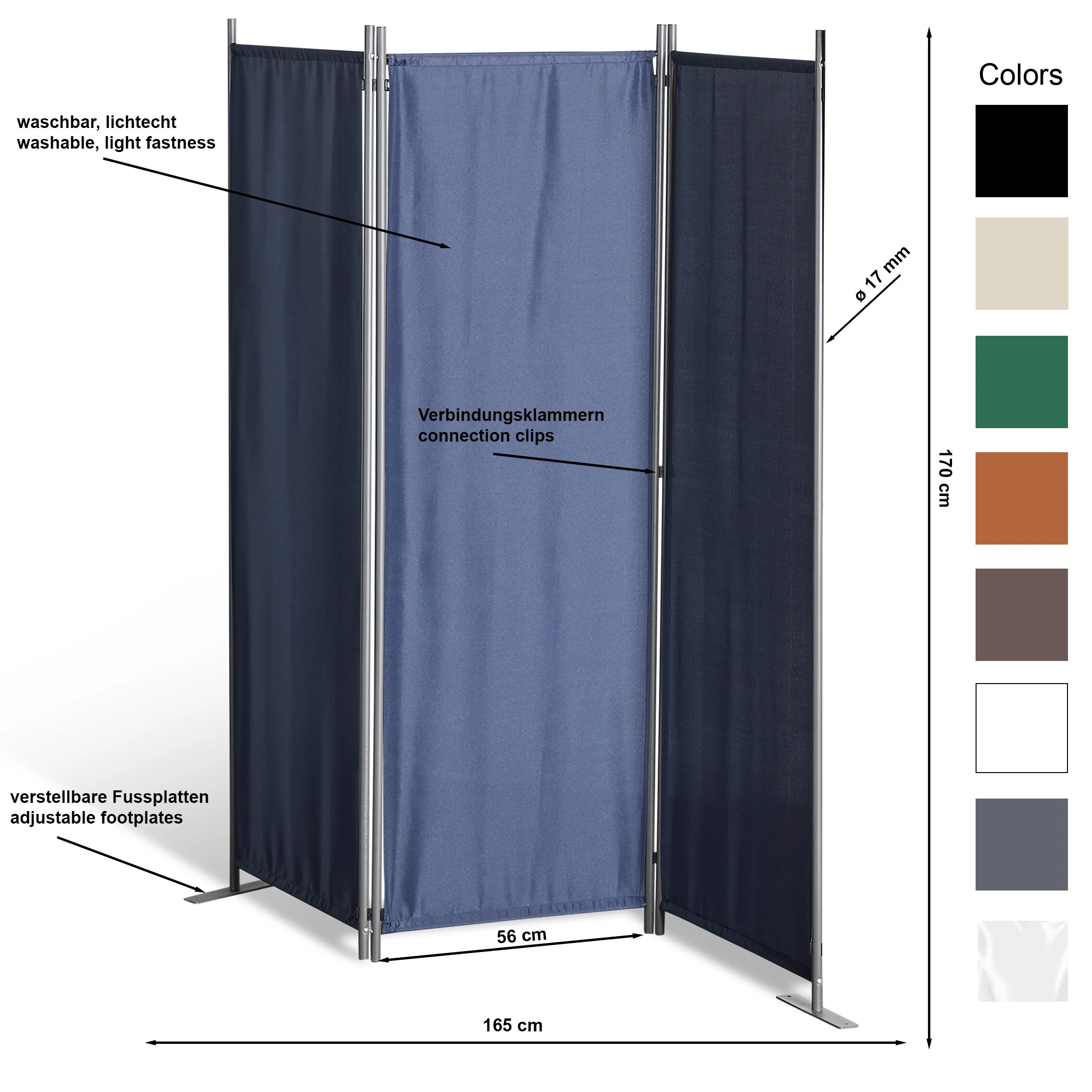 Grasekamp Stellwand 165x170 Cm Dreiteilig - Grau - Paravent Raumteiler Trennwand Sichtschutz 2 Grasekamp Stellwand 165x170 Cm Dreiteilig - Grau - Paravent Raumteiler Trennwand Sichtschutz – Bild 2
