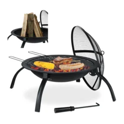 Relaxdays XL Feuerschale Mit Grillzubehör