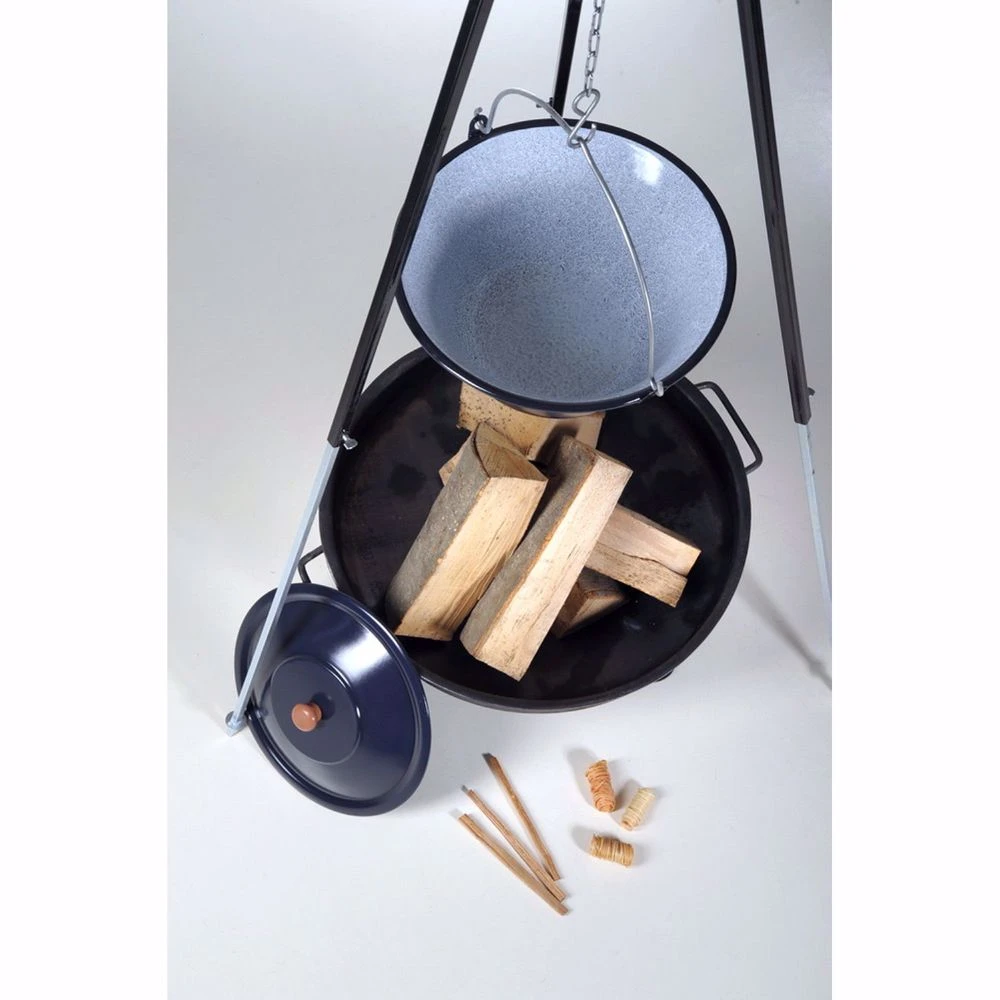 Acerto® Gulaschkessel 22L + Dreibein-Gestell (180cm) + Feuerschale (55cm) + Kaminholz Buche 2 Acerto® Gulaschkessel 22L + Dreibein-Gestell (180cm) + Feuerschale (55cm) + Kaminholz Buche – Bild 2