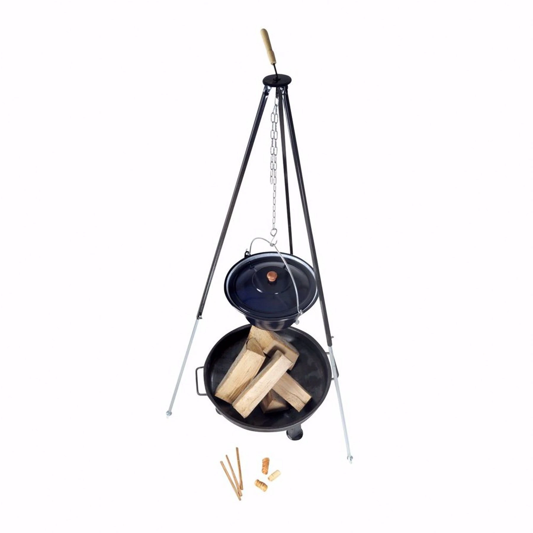 Acerto® Gulaschkessel 22L + Dreibein-Gestell (180cm) + Feuerschale (55cm) + Kaminholz Buche 6 Acerto® Gulaschkessel 22L + Dreibein-Gestell (180cm) + Feuerschale (55cm) + Kaminholz Buche – Bild 6