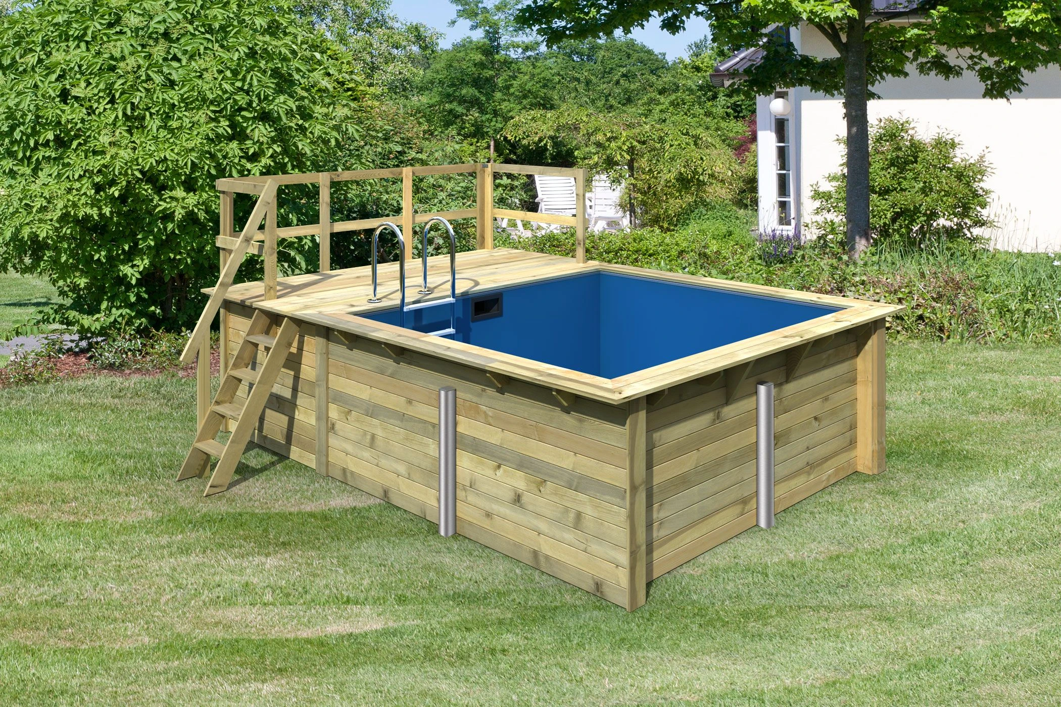 Karibu | Rechteckiger Massivholz Pool 308,7 X 276,5 Cm | Set Mit 1 Sonnenterrasse Inkl. Holzpool 2 Karibu | Rechteckiger Massivholz Pool 308,7 X 276,5 Cm | Set Mit 1 Sonnenterrasse Inkl. Holzpool – Bild 2