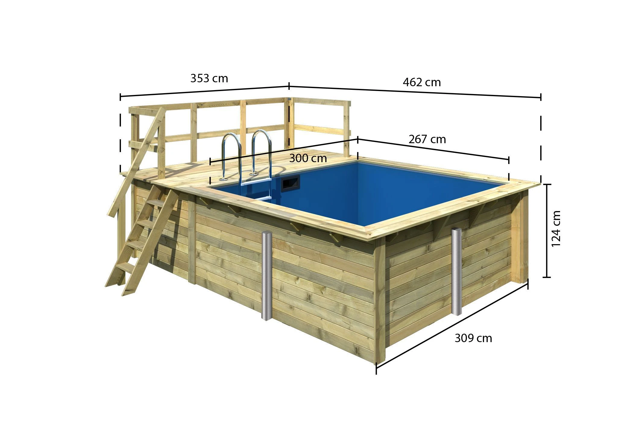 Karibu | Rechteckiger Massivholz Pool 308,7 X 276,5 Cm | Set Mit 1 Sonnenterrasse Inkl. Holzpool 3 Karibu | Rechteckiger Massivholz Pool 308,7 X 276,5 Cm | Set Mit 1 Sonnenterrasse Inkl. Holzpool – Bild 3