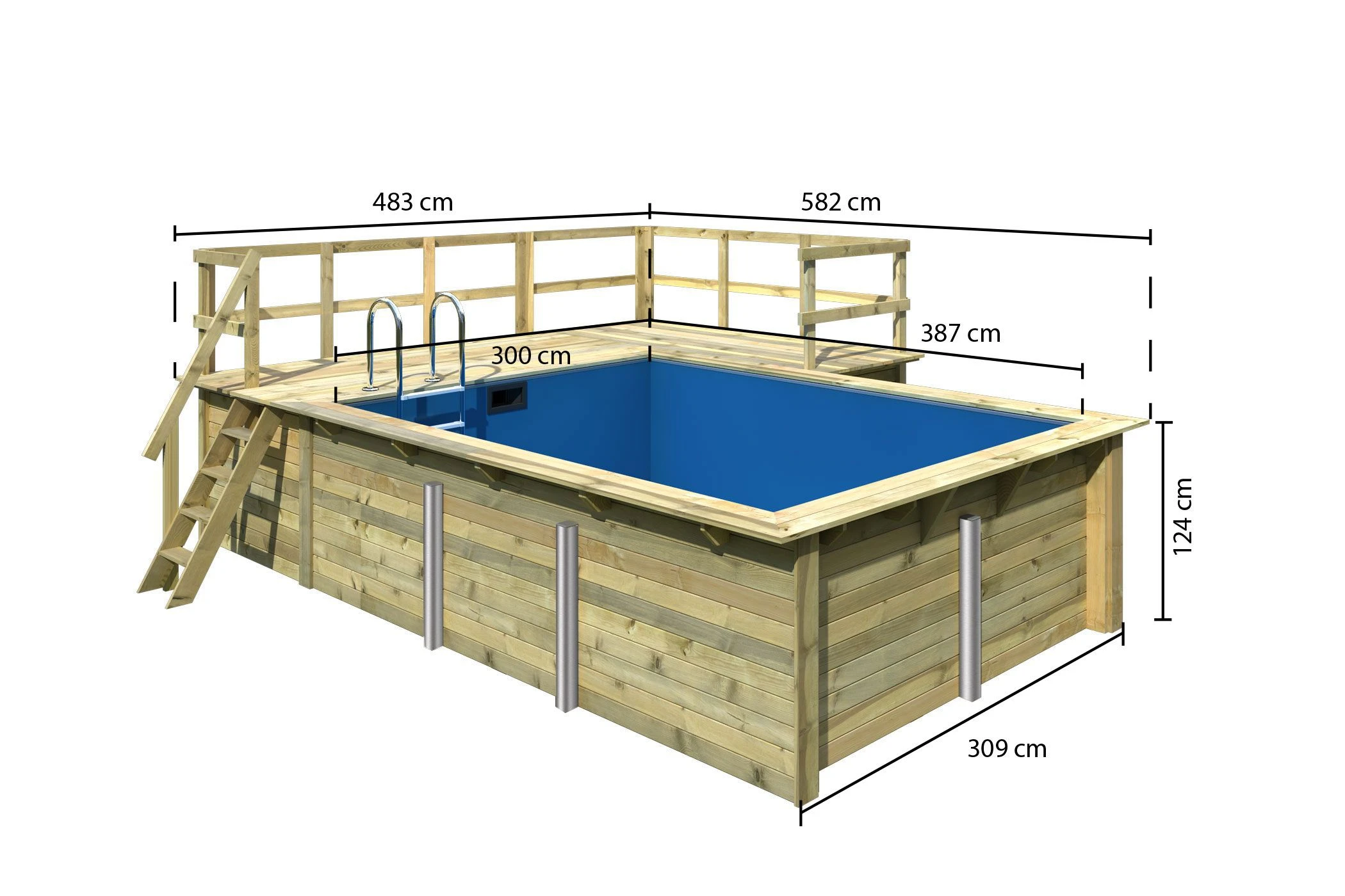 Karibu | Rechteckiger Massivholz Pool 308,7 X 396 Cm | Set Mit 2 Sonnenterrassen Inkl. Holzpool 3 Karibu | Rechteckiger Massivholz Pool 308,7 X 396 Cm | Set Mit 2 Sonnenterrassen Inkl. Holzpool – Bild 3