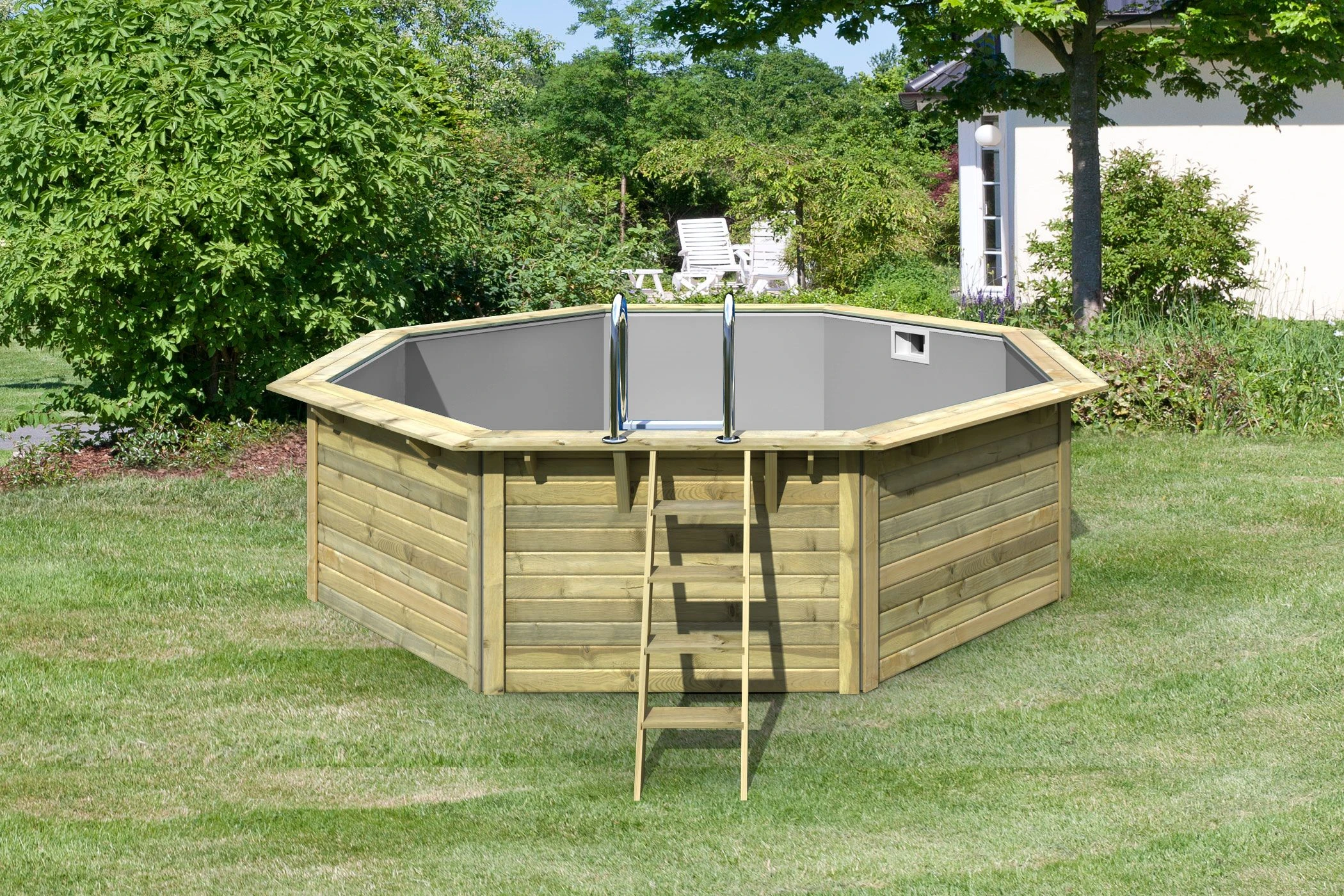 CHILLROI | Achteckiger Massivholzpool, 427,5 X 427,5 X 124 Cm, Modell 1 X Folie Grau | Inkl. Zubehör Und Pool Leitern 2 CHILLROI | Achteckiger Massivholzpool, 427,5 X 427,5 X 124 Cm, Modell 1 X Folie Grau | Inkl. Zubehör Und Pool Leitern – Bild 2