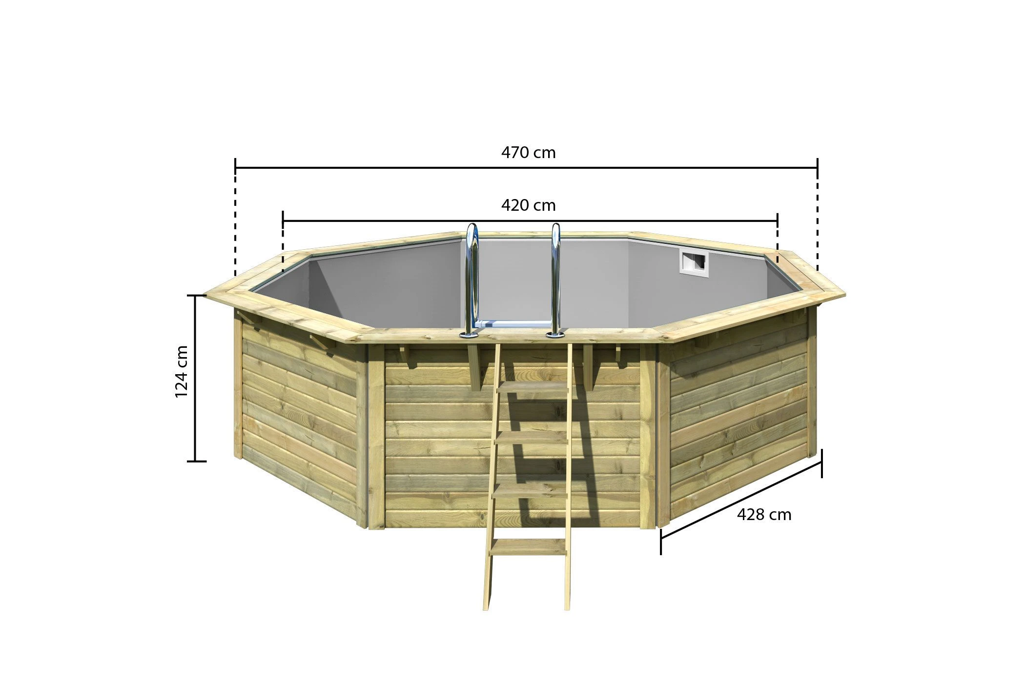 CHILLROI | Achteckiger Massivholzpool, 427,5 X 427,5 X 124 Cm, Modell 1 X Folie Grau | Inkl. Zubehör Und Pool Leitern 3 CHILLROI | Achteckiger Massivholzpool, 427,5 X 427,5 X 124 Cm, Modell 1 X Folie Grau | Inkl. Zubehör Und Pool Leitern – Bild 3