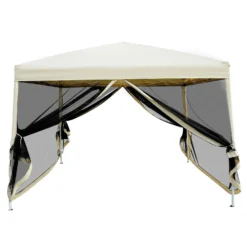 Outsunny Faltpavillon Mit Seitenwänden Beige 3 X 3 X 2,55 M (LxBxH) | Pavillon Faltzelt Partyzelt Gartenpavillon Zelt