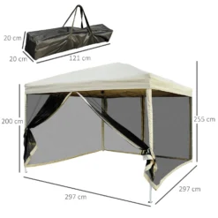 Outsunny Faltpavillon Mit Seitenwänden Beige 3 X 3 X 2,55 M (LxBxH) | Pavillon Faltzelt Partyzelt Gartenpavillon Zelt -Buschbeck Geschäft 8600336600 01 0280 prod 005