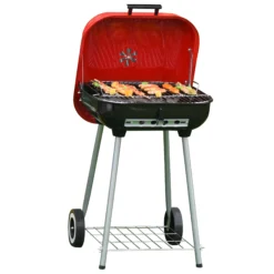 Alternative view of Outsunny Grillwagen Mit Deckel Rot, Schwarz 45 X 47,5 X 70 Cm (LxBxH) | Rundgrill Standgrill Gartengrill Holzkohlegrill