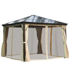 Alternative view of Outsunny Luxus Pavillon Mit Lichtdurchlässigem Dach Braun, Natur 300 X 300 X 260 Cm (LxBxH) | Gartenpavillon Gartenzelt Festzelt Partyzelt