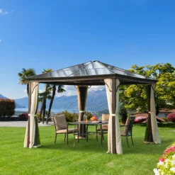 Outsunny Luxus Pavillon Mit Lichtdurchlässigem Dach Braun, Natur 300 X 300 X 260 Cm (LxBxH) | Gartenpavillon Gartenzelt Festzelt Partyzelt -Buschbeck Geschäft 8600336600 01 0871n prod 003