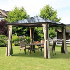 Outsunny Luxus Pavillon Mit Lichtdurchlässigem Dach Braun, Natur 300 X 300 X 260 Cm (LxBxH) | Gartenpavillon Gartenzelt Festzelt Partyzelt -Buschbeck Geschäft 8600336600 01 0871n prod 004