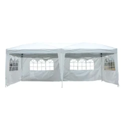 Outsunny Gartenpavillon Inklusive 4 Seitenteile Weiß, Transparent Ca. 600 X 300 X 255 Cm (LxBxH) | Gartenzelt Partyzelt Bierzelt Faltzelt Pavillon