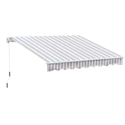 Outsunny Markise Mit Handkurbel Weiß/beige 300 X 250 Cm (BxL) | Gelenkarmmarkise Sonnenschutz Terrassenüberdachung