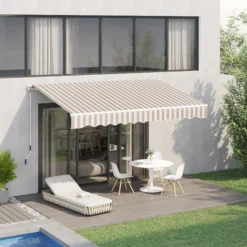 Outsunny Markise Mit Handkurbel Weiß/beige 300 X 250 Cm (BxL) | Gelenkarmmarkise Sonnenschutz Terrassenüberdachung -Buschbeck Geschäft 8600336600 840 150V01BG prod 003