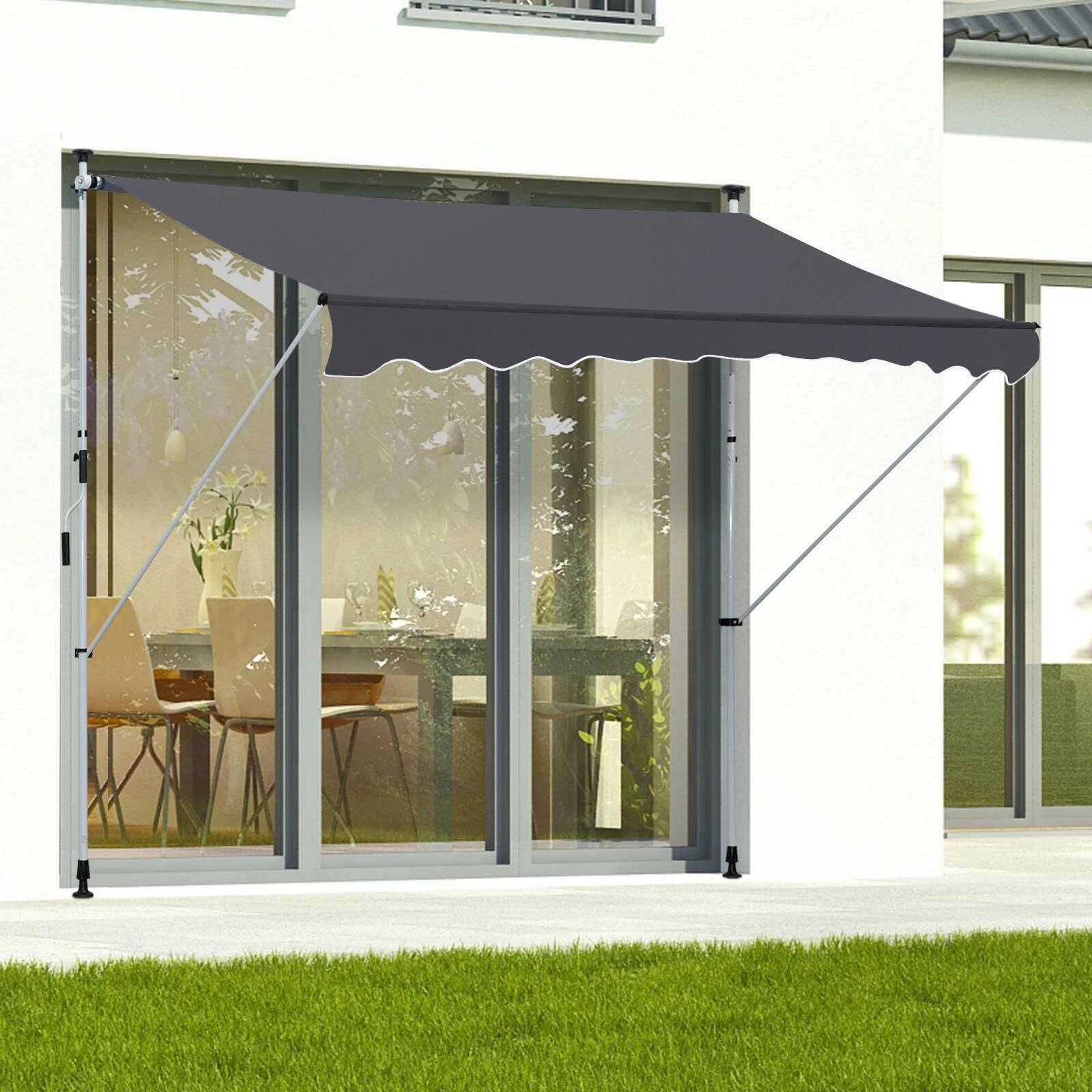 Outsunny Markise Mit Handkurbel 200 X 120 Cm (LxB) | Faltarm-Markise Balkonmarkise Standmarkise Sonnenschutz 3 Outsunny Markise Mit Handkurbel 200 X 120 Cm (LxB) | Faltarm-Markise Balkonmarkise Standmarkise Sonnenschutz – Bild 3