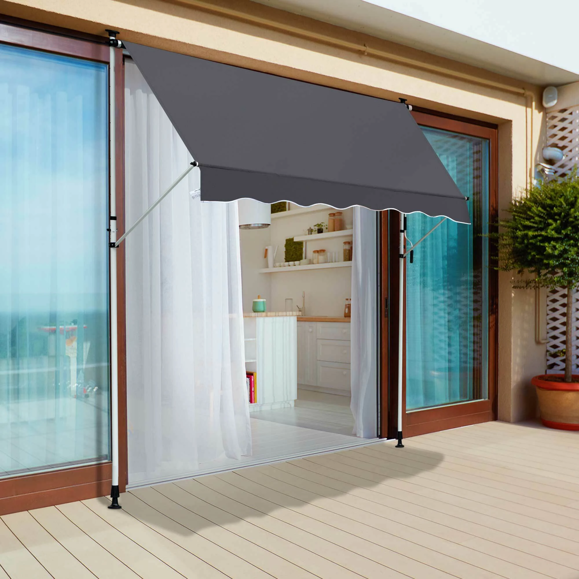 Outsunny Markise Mit Handkurbel 200 X 120 Cm (LxB) | Faltarm-Markise Balkonmarkise Standmarkise Sonnenschutz 4 Outsunny Markise Mit Handkurbel 200 X 120 Cm (LxB) | Faltarm-Markise Balkonmarkise Standmarkise Sonnenschutz – Bild 4