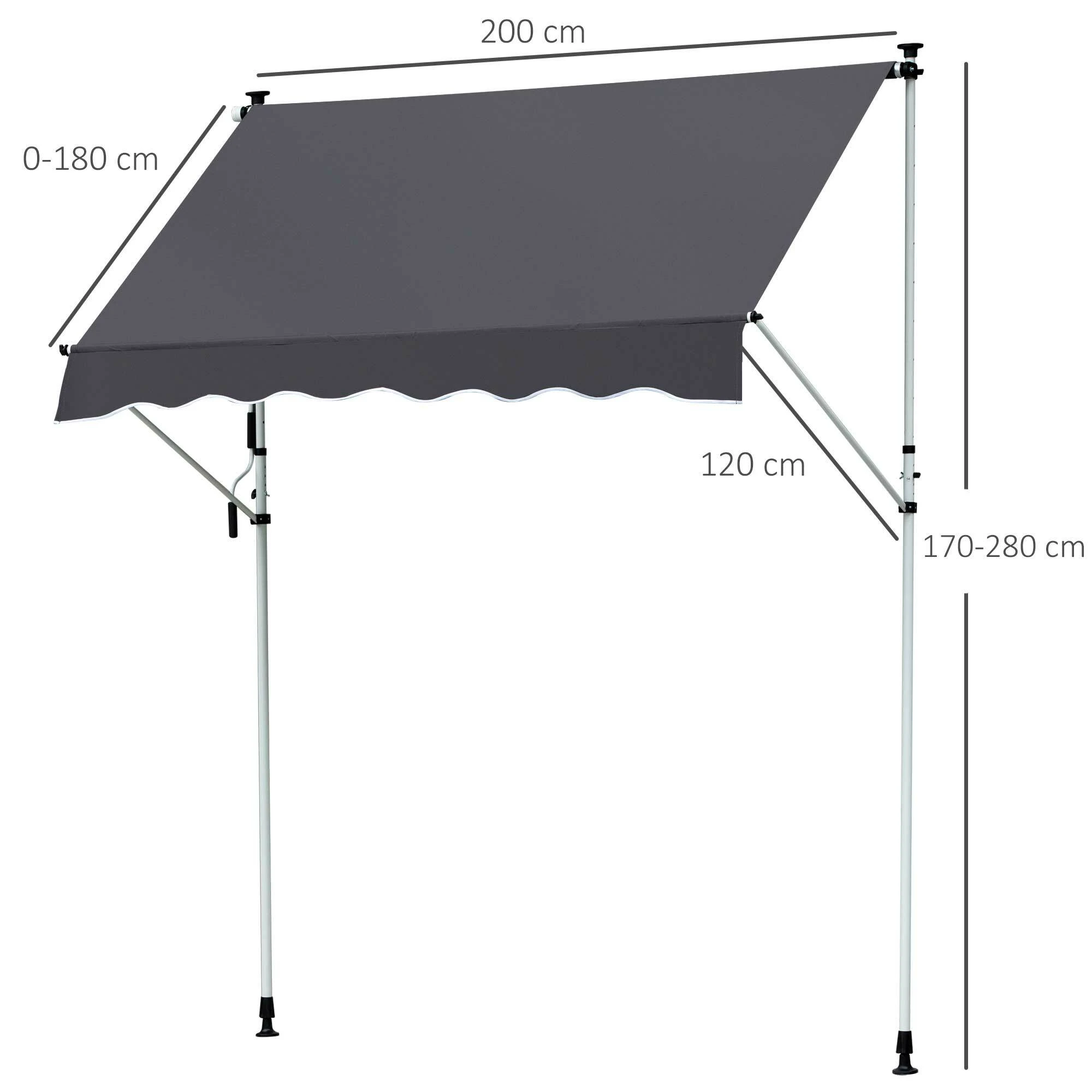 Outsunny Markise Mit Handkurbel 200 X 120 Cm (LxB) | Faltarm-Markise Balkonmarkise Standmarkise Sonnenschutz 5 Outsunny Markise Mit Handkurbel 200 X 120 Cm (LxB) | Faltarm-Markise Balkonmarkise Standmarkise Sonnenschutz – Bild 5