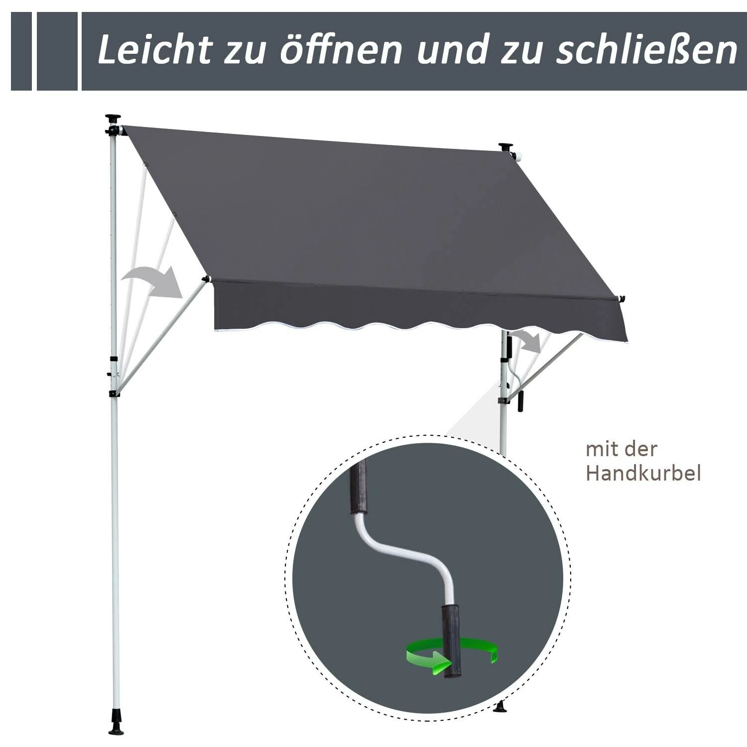 Outsunny Markise Mit Handkurbel 200 X 120 Cm (LxB) | Faltarm-Markise Balkonmarkise Standmarkise Sonnenschutz 6 Outsunny Markise Mit Handkurbel 200 X 120 Cm (LxB) | Faltarm-Markise Balkonmarkise Standmarkise Sonnenschutz – Bild 6