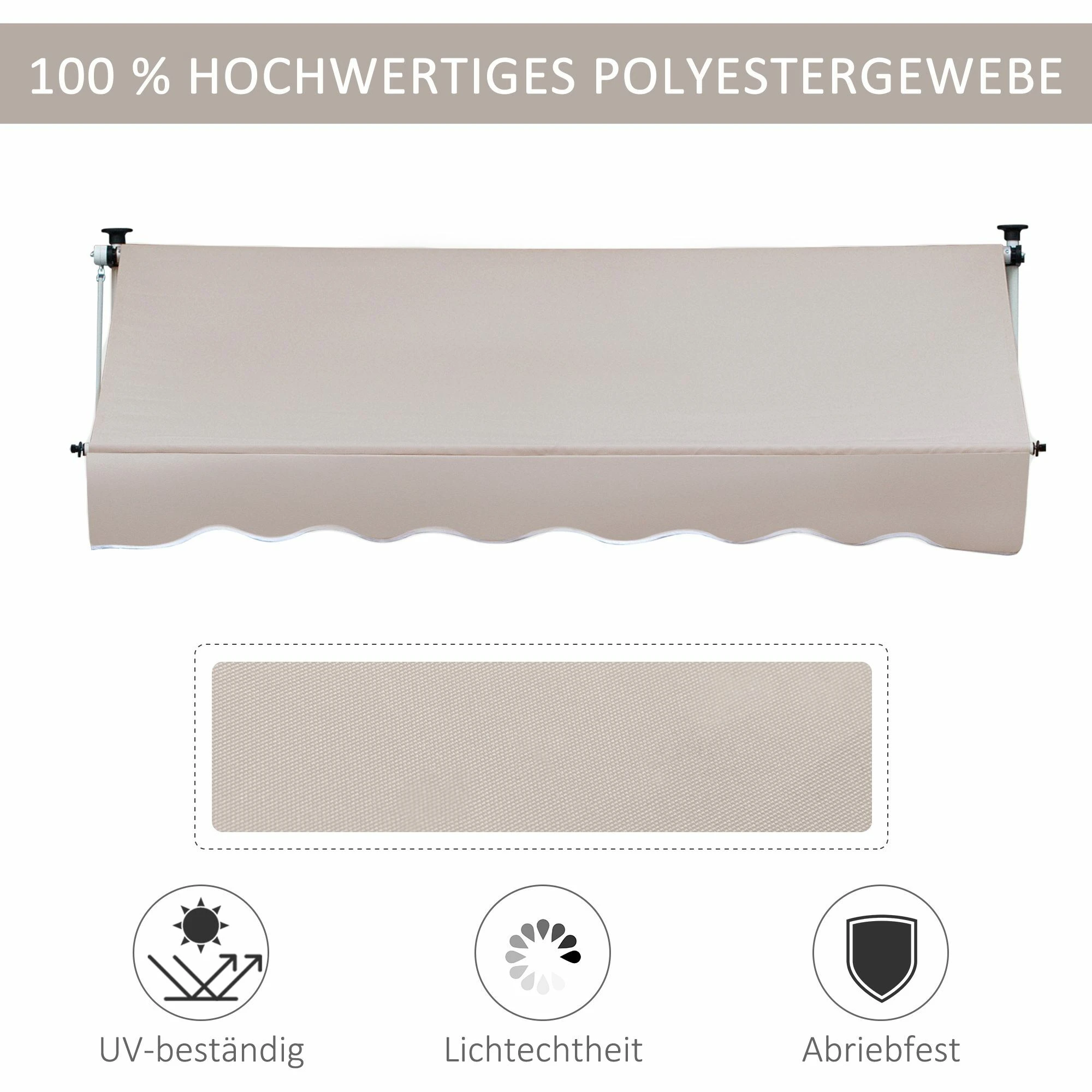 Outsunny Markise Mit Handkurbel 300 X 120 Cm (LxB) | Faltarm-Markise Balkonmarkise Standmarkise Sonnenschutz 5 Outsunny Markise Mit Handkurbel 300 X 120 Cm (LxB) | Faltarm-Markise Balkonmarkise Standmarkise Sonnenschutz – Bild 5