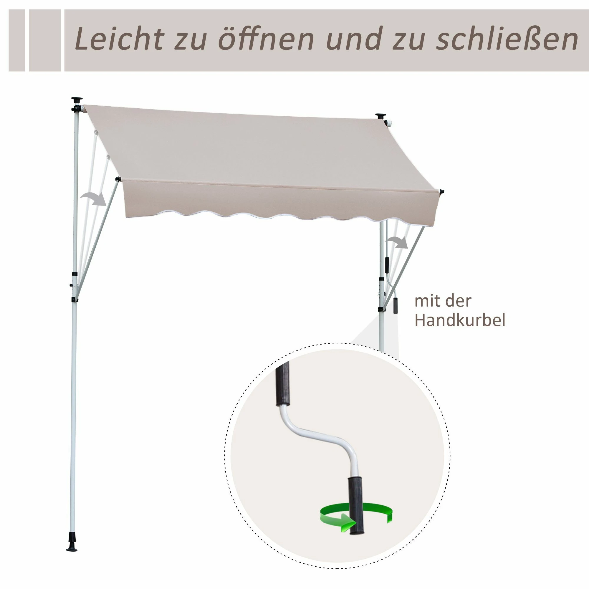 Outsunny Markise Mit Handkurbel 300 X 120 Cm (LxB) | Faltarm-Markise Balkonmarkise Standmarkise Sonnenschutz 6 Outsunny Markise Mit Handkurbel 300 X 120 Cm (LxB) | Faltarm-Markise Balkonmarkise Standmarkise Sonnenschutz – Bild 6