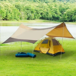 Outsunny Sonnensegel Mit Aufstellstangen Beige, Kaffeebraun 550 X 560 Cm (LxB) | Tarp Sonnenschutz Zeltplane Sonnendach Außenzelt -Buschbeck Geschäft 8600336600 840 184 prod 003