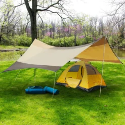 Outsunny Sonnensegel Mit Aufstellstangen Beige, Kaffeebraun 550 X 560 Cm (LxB) | Tarp Sonnenschutz Zeltplane Sonnendach Außenzelt -Buschbeck Geschäft 8600336600 840 184 prod 004