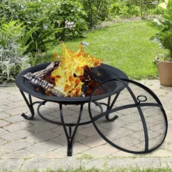 Outsunny Feuerkorb Für Holz Und Holzkohle Schwarz 56 X 45 Cm (ØxH) | Feuerschale Mit Funkenschutz Feuerstelle Schale -Buschbeck Geschäft 8600336600 842 024 prod 004