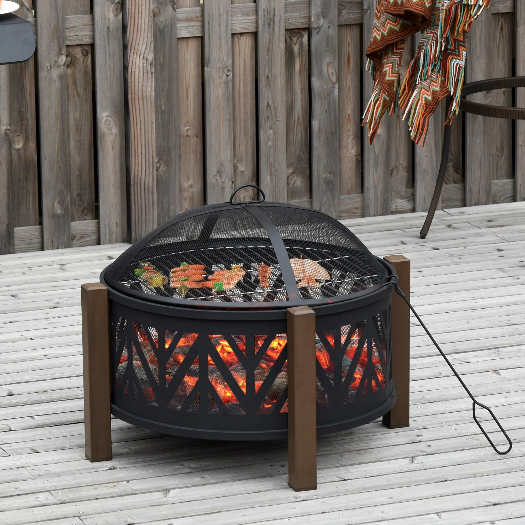 Outsunny Feuerschale Mit Grillrost Schwarz, Braun Ø78 X 60H Cm | Feuerstelle Feuerkorb Grillrost Grillaufsatz 4 Outsunny Feuerschale Mit Grillrost Schwarz, Braun Ø78 X 60H Cm | Feuerstelle Feuerkorb Grillrost Grillaufsatz – Bild 4
