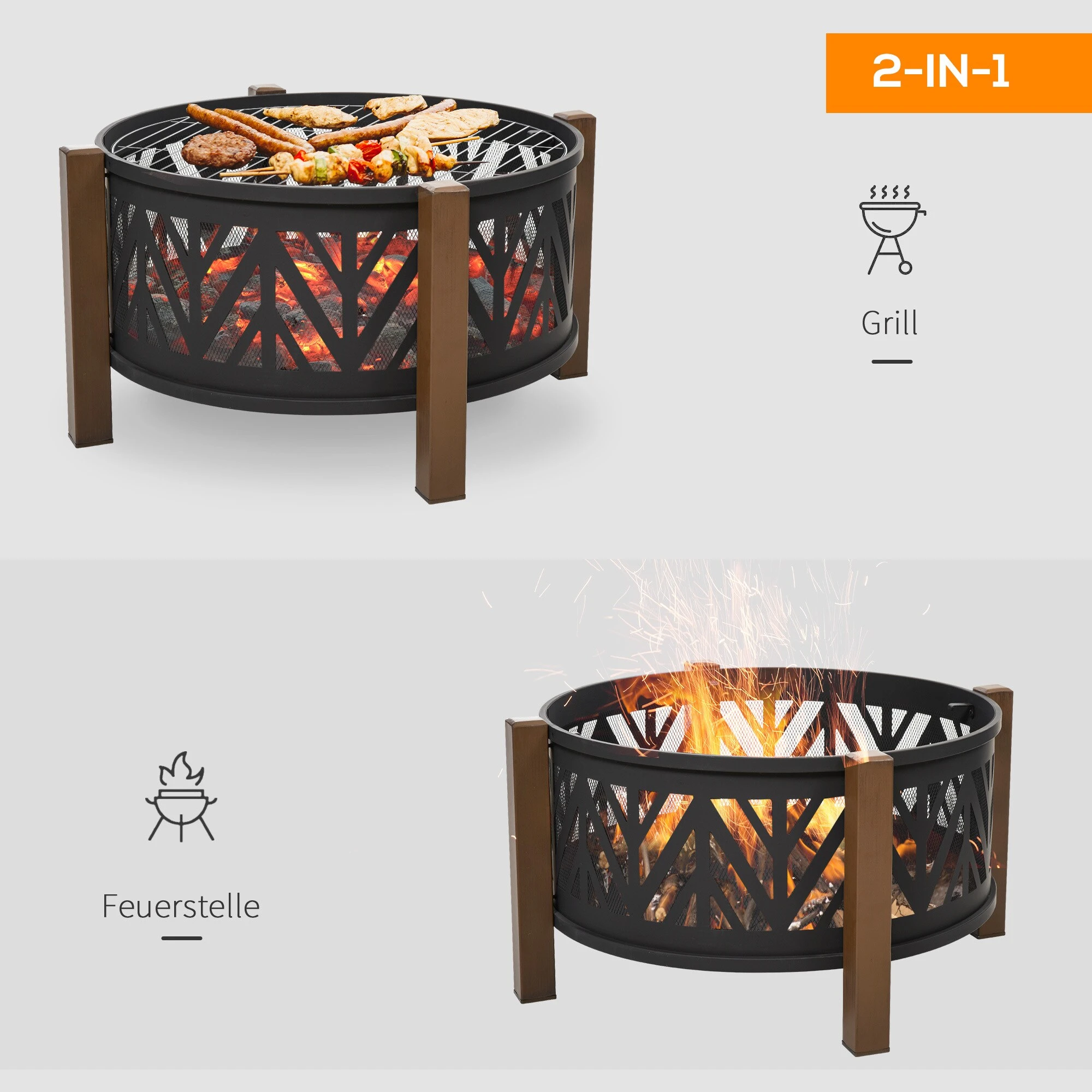 Outsunny Feuerschale Mit Grillrost Schwarz, Braun Ø78 X 60H Cm | Feuerstelle Feuerkorb Grillrost Grillaufsatz 6 Outsunny Feuerschale Mit Grillrost Schwarz, Braun Ø78 X 60H Cm | Feuerstelle Feuerkorb Grillrost Grillaufsatz – Bild 6
