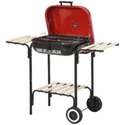 Outsunny Grillwagen Mit 3 Ablagen Schwarz, Rot 98 X 49 X 81 Cm (LxBxH) | Kohlegrill BBQ Grillwagen Holzkohlegrill Gartengrill -Buschbeck Geschäft 8600336600 846 043 prod 004