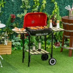 Outsunny Grillwagen Mit 3 Ablagen Schwarz, Rot 98 X 49 X 81 Cm (LxBxH) | Kohlegrill BBQ Grillwagen Holzkohlegrill Gartengrill -Buschbeck Geschäft 8600336600 846 043 prod 005