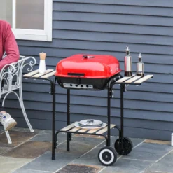 Outsunny Grillwagen Mit 3 Ablagen Schwarz, Rot 98 X 49 X 81 Cm (LxBxH) | Kohlegrill BBQ Grillwagen Holzkohlegrill Gartengrill -Buschbeck Geschäft 8600336600 846 043 prod 006