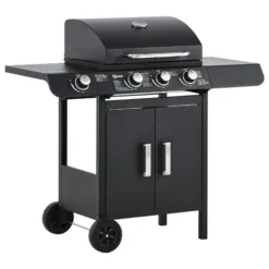 Outsunny Gasgrill Mit Räder Schwarz 110L X 50B X 100H Cm | Tischgrill Barbecue Grill Bbq Grill