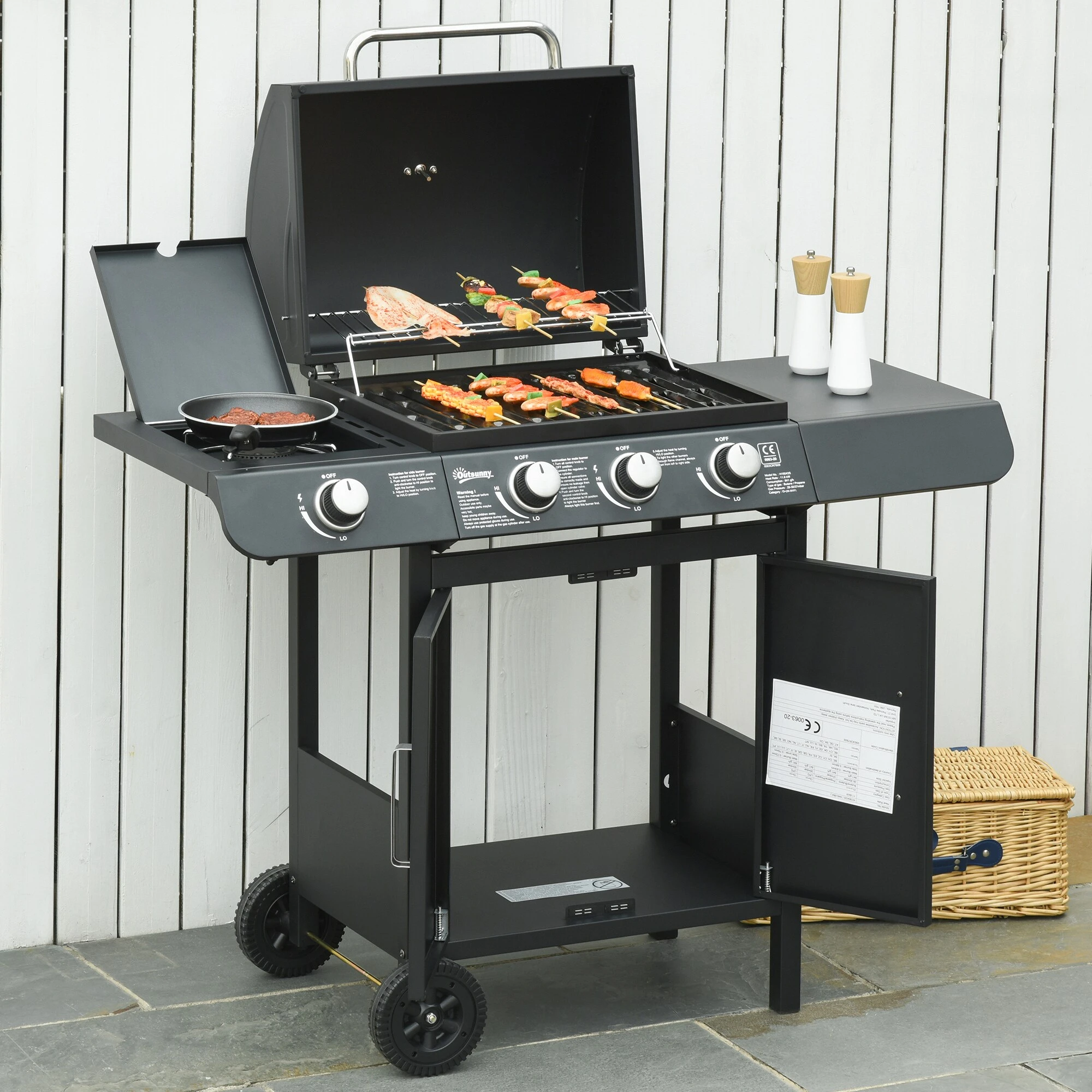 Outsunny Gasgrill Mit Räder Schwarz 110L X 50B X 100H Cm | Tischgrill Barbecue Grill Bbq Grill 4 Outsunny Gasgrill Mit Räder Schwarz 110L X 50B X 100H Cm | Tischgrill Barbecue Grill Bbq Grill – Bild 4