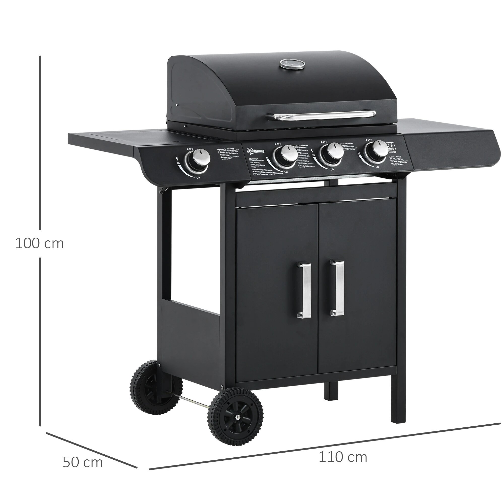 Outsunny Gasgrill Mit Räder Schwarz 110L X 50B X 100H Cm | Tischgrill Barbecue Grill Bbq Grill 5 Outsunny Gasgrill Mit Räder Schwarz 110L X 50B X 100H Cm | Tischgrill Barbecue Grill Bbq Grill – Bild 5