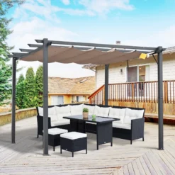 Outsunny Pergola Mit Schiebedach 300 X 300 X 223 Cm (LxBXH) | Pavillon Terrassenüberdachung Vordach Sonnenschutz -Buschbeck Geschäft 8600336600 84C 054BKn prod 003