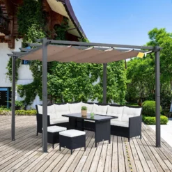 Outsunny Pergola Mit Schiebedach 300 X 300 X 223 Cm (LxBXH) | Pavillon Terrassenüberdachung Vordach Sonnenschutz -Buschbeck Geschäft 8600336600 84C 054BKn prod 004