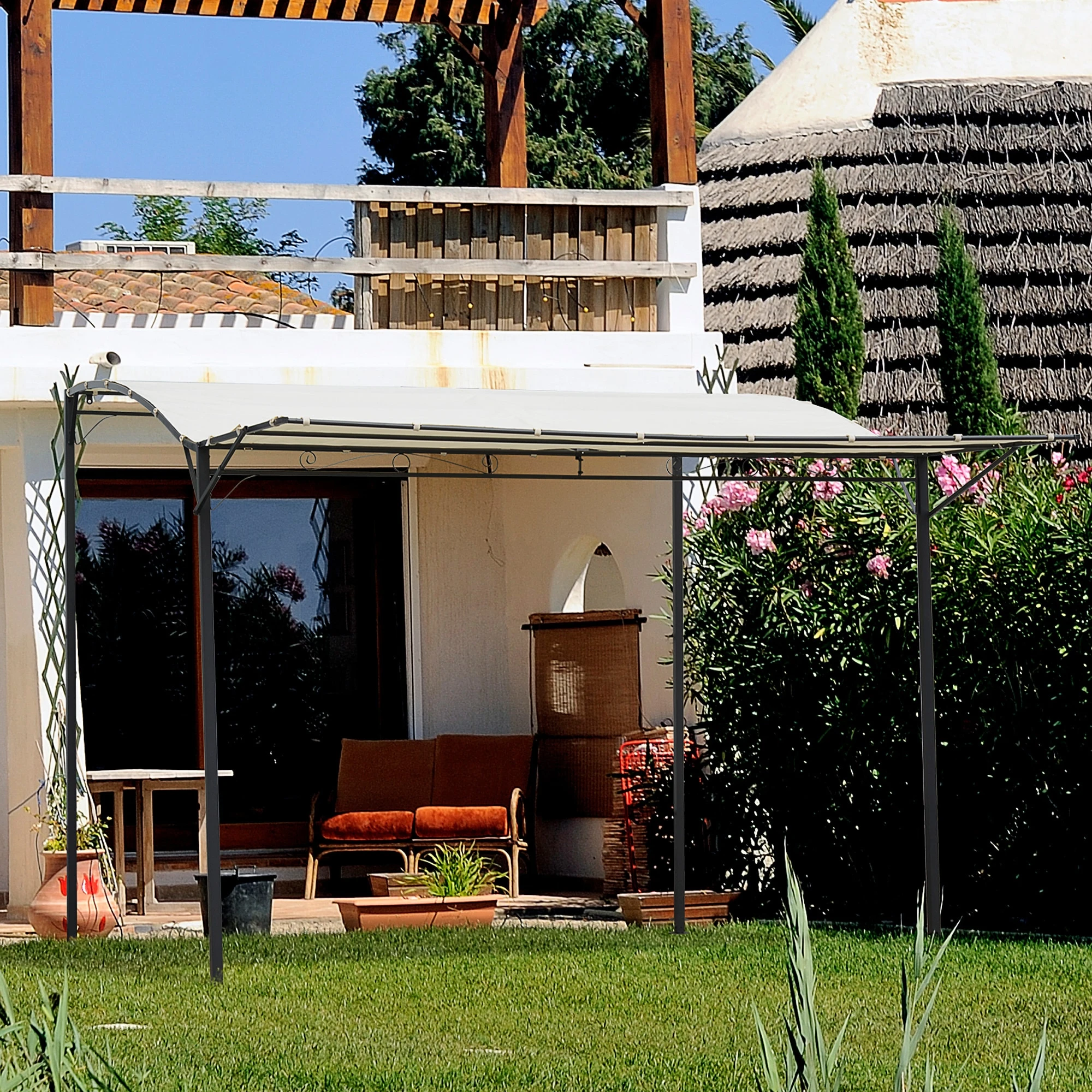 Outsunny Pavillon Mit Klappbarem Seitendach Cremeweiß, Schwarz 300 X 250 X (200-250) Cm (LxBxH) | Gartenzelt Partyzelt Festzelt Gartenpavillon 3 Outsunny Pavillon Mit Klappbarem Seitendach Cremeweiß, Schwarz 300 X 250 X (200-250) Cm (LxBxH) | Gartenzelt Partyzelt Festzelt Gartenpavillon – Bild 3