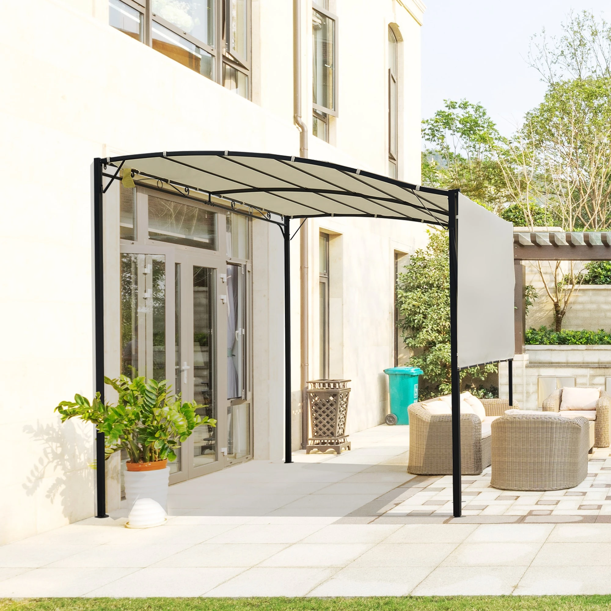 Outsunny Pavillon Mit Klappbarem Seitendach Cremeweiß, Schwarz 300 X 250 X (200-250) Cm (LxBxH) | Gartenzelt Partyzelt Festzelt Gartenpavillon 4 Outsunny Pavillon Mit Klappbarem Seitendach Cremeweiß, Schwarz 300 X 250 X (200-250) Cm (LxBxH) | Gartenzelt Partyzelt Festzelt Gartenpavillon – Bild 4