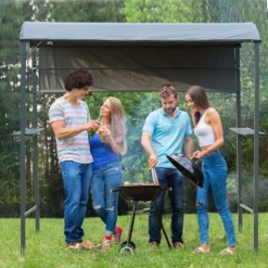 Outsunny Grillpavillon Mit Flammenschutzdach Schwarz, Grau 218 X 138 X 216 Cm (LxBxH) | BBQ-Pavillon Partyzelt Bierzelt Gartenpavillon -Buschbeck Geschäft 8600336600 84C 174 prod 003