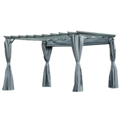 Outsunny Pergola Mit Abnehmbaren Vorhängen Dunkelgrau 360 X 300 X 243 Cm (L X B X H) | Garten Pavillon Sonnenschutz UV Schutz Partyzelt