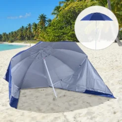 Outsunny Strandschirm Und Strandzelt 2 In 1 Blau, Weiß 210 X 222 Cm (ØxH) | Gartenschirm Sonnenschirm Strandmuschel -Buschbeck Geschäft 8600336600 84D 022 prod 003