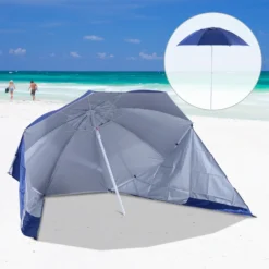 Outsunny Strandschirm Und Strandzelt 2 In 1 Blau, Weiß 210 X 222 Cm (ØxH) | Gartenschirm Sonnenschirm Strandmuschel -Buschbeck Geschäft 8600336600 84D 022 prod 004